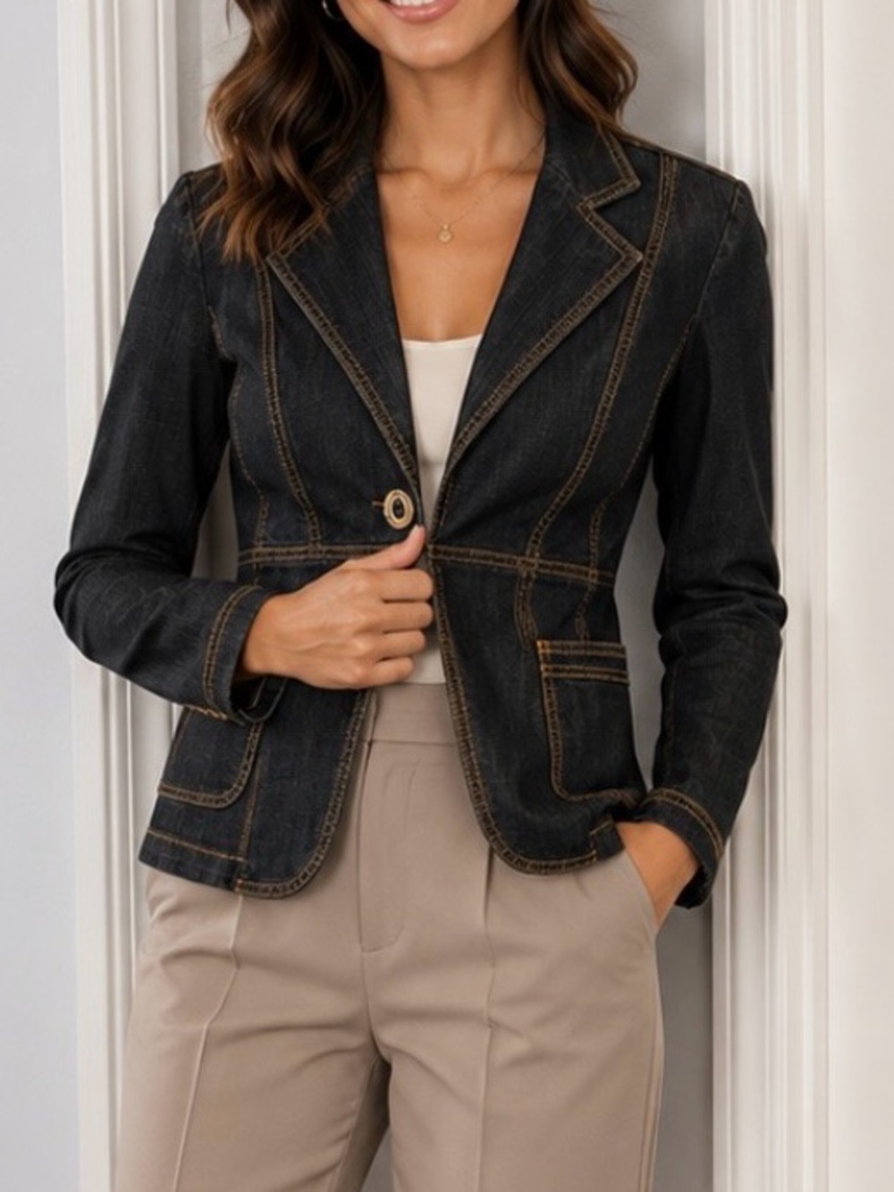 Michael Kors Classy Flattering Denim Jean Cotton Blazer Jacket